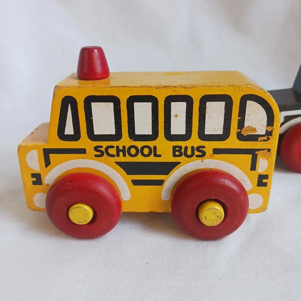 Vintage Montgomery Schoolhouse Bus Police Car Toys